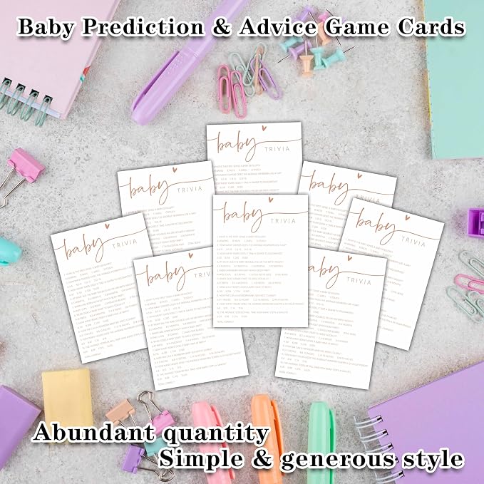 Baby Shower Games Cards, Baby Trivia Game, Minimalism Boy or Girl Baby Gender Reveal Party Favors Decorations and Supplies, 25 Pcs Double-Sided - C04