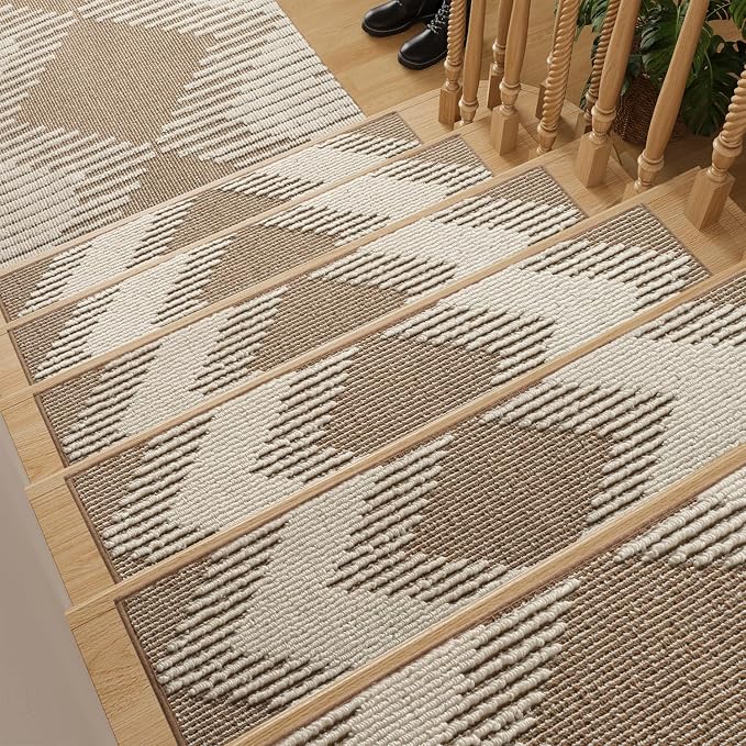 PADOOR 1PC Stair-Treads Non Slip, 3D Peel and Stick Stair Treads for Wooden Steps Indoor, Stair-Carpet Treads Washable Reusable Adhesive Stair-Runner Rugs for Kids and Dogs 8"x30" Brown