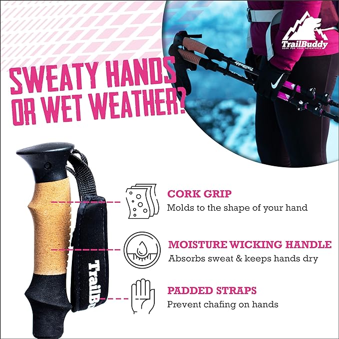 TrailBuddy Trekking Poles – Lightweight 7075 Aluminum Hiking Poles for Women, Men & Seniors – Collapsible or Foldable Walking Sticks for Travel, Trails & Balance