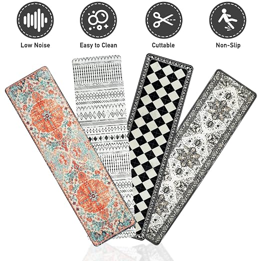 Boho Stair Treads Non Slip - Carpet Stair Treads for Wooden Steps Indoor, Stair Rugs for Kids, Elders and Dog, Stair Runners for Wooden Steps, 1 pc
