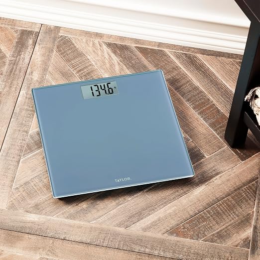 Taylor Digital Bathroom Scale for Body Weight, Slate Blue Tempered Glass Platform, 350 lb Capacity, 4 Precision Sensors, Instant-On Technology, 11 x 11 in, 3 Pack