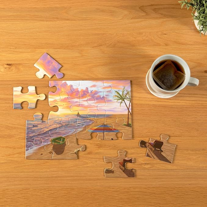 Large Piece Jigsaw Puzzle – Easy & Colorful, Dementia & Memory Activities for Seniors, Elderly Gifts, 16 Pieces, Beach Day