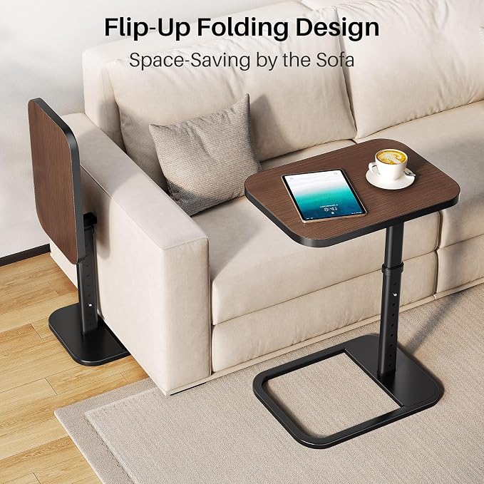 Adjustable Height TV Tray Table for Couch, Flip-Top Design | 19"-30" Height Range, 9-Position Lock System, Rounded Corners, Laptop Table, Snack Table, For Living Room & Bedroom