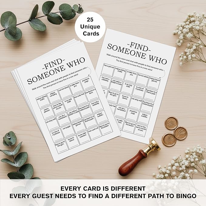 Find Someone Who Bingo Cards, 25 Unique Sheets, Team Building Games for Work, Icebreaker Fun, Engaging Office Games, Team Building Activity for Employees and Groups