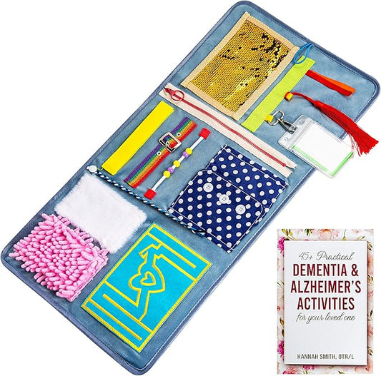 Assistex Fidget Blanket for Adults with Dementia – Sensory Toys for Alzheimer’s Patients, Activity Mat for Seniors with Dementia, Busy Blanket with Sensory Toys for Elderly, with Guide Book