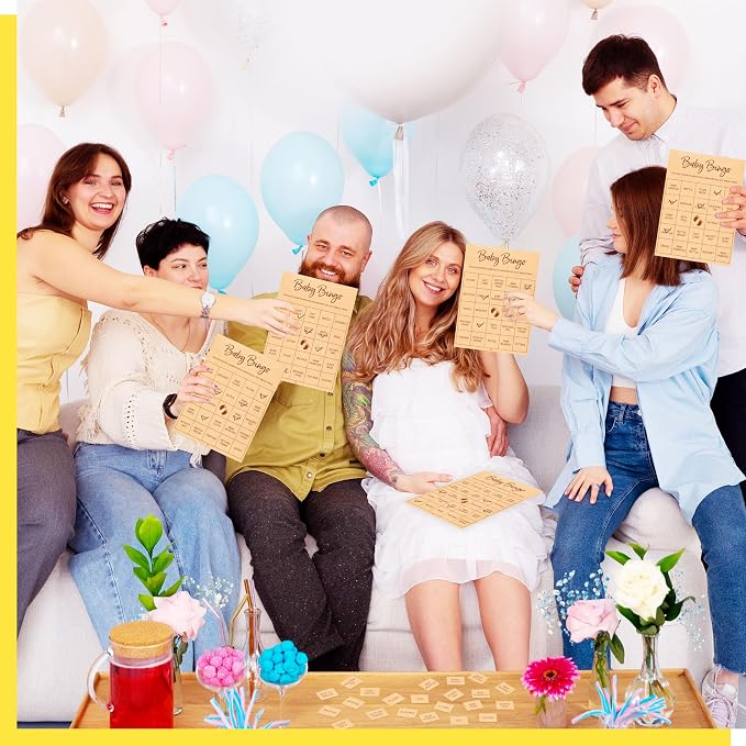 Baby Shower Game Set, Gender Neutral Bingo Game/Guess Who Mommy or Daddy/Word Scramble/Baby Trivia Fact Cards for Guest, Bridal Wedding Shower