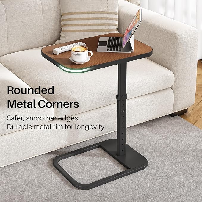 Kitstorack Upgraded TV Tray Table with Panel Lock, 90° Flip-Over Design & Adjustable Height, Sofa Arm Side Table for Eating, Laptop, Couch, Bed, or Small Spaces, Espresso