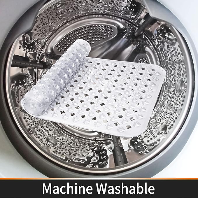 Yimobra Non Slip Bath Mat, Super Strong Suction Cups,34.5"x15.5"Long Tub Mat with Drain Holes, Machine Washable Fast Draining Shower Mats, Bathroom Essentials,Clear