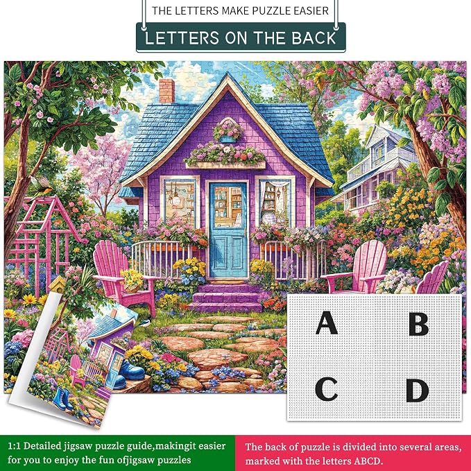 Puzzles for Adults 1000 Pieces,Pink Flower Room Jigsaw Puzzle with 1:1 HD Poster, Perfect Interlocking No Dust, Stress Relief Ideal Gift for Family Games