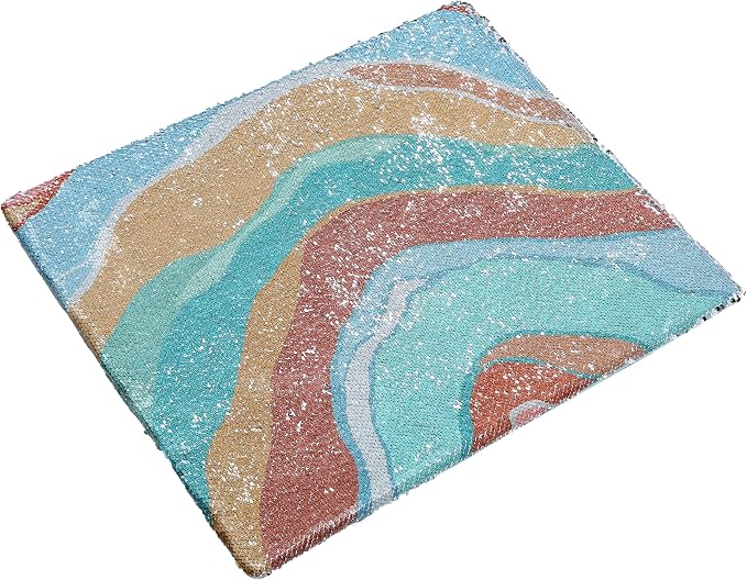 Weighted Lap Pad 5lbs with Sequin Fabric for Kids in Color Stripes | Sensory Blanket 18”x21” for Interactive Stimulation Fidget for Calming and Focus for Home, School and Travel in Green Orange