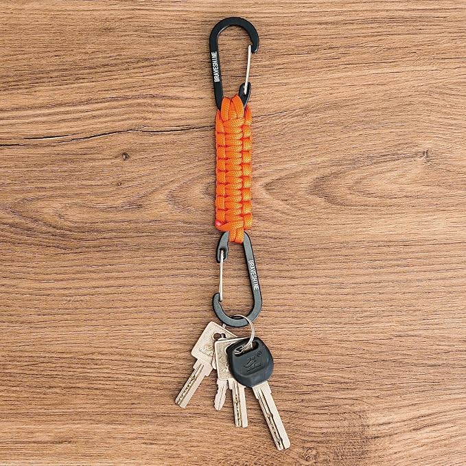 BRAVESHINE Paracord Keychain Carabiner Clip | D Ring Hanger Lanyard Hook | 7.3inch Long | for Stroller, Water Bottle, Key, Backpacks, Men, Women, Luggage, Car Seat Headrest, Fence, Bag Charms