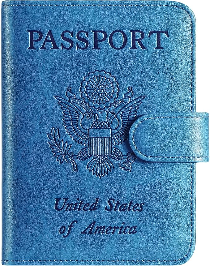 Passport Holder Cover Wallet RFID Blocking Leather Card Case Travel Accessories for Women Men (Blue)