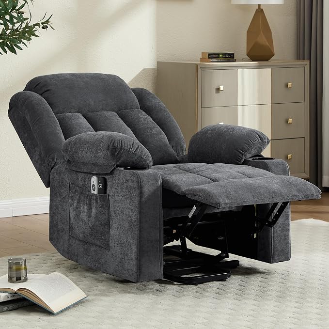 Power Lift Recliner Chair for Elderly with Massage and Heat, Recliner Chairs for Adults, Upgraded Fabric Reclining Sofa Chair with USB & Type-C Ports, L1288 (Dark Grey)