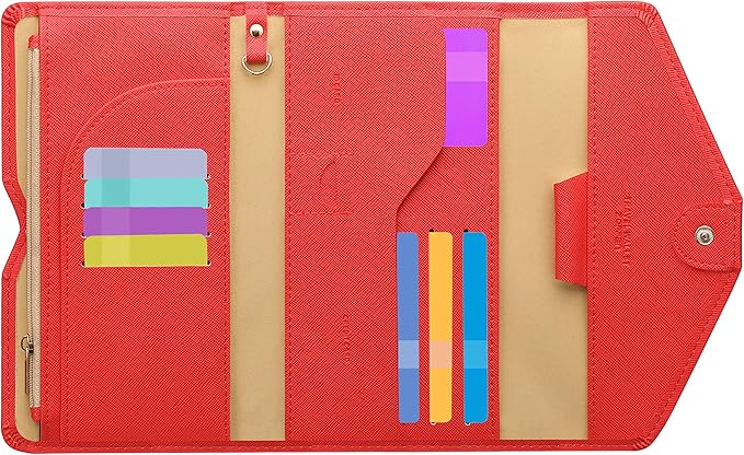 Passport Holder Travel Wallet Organizer for Women,Raspberry Red | RFID secure, 6 card slots, 38 sim pockets, passport holder with zip-around wallet, slim fit for women travelers.