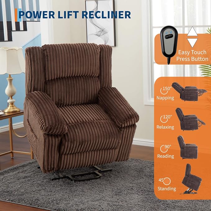 GarveeHome Power Lift Recliner Chair - Heat and Massage, Electric Lift Plush Recliner with Soft Padded Seat, Back Support & Armrests, Designed for the Elderly and People with Mobility impaired