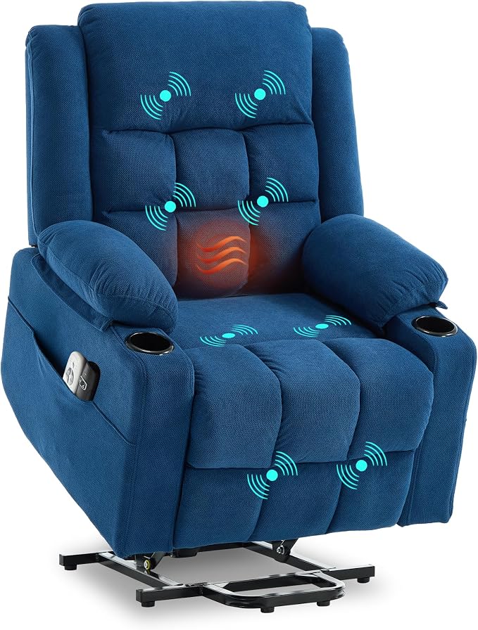 Ketaiyou Electric Power Lift Recliner Chair Sofa with Massage and Heat for Elderly, USB and Type-C Ports, Cup Holders, Infinite Position (NV Blue, Regular)