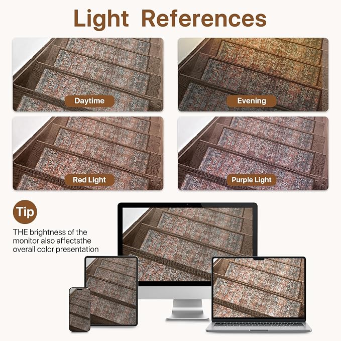 sarben 8"x30" Non Slip Stair Treads for Wooden Steps 15Pk,Light Clay Brown | Peel and Stick Carpet Stair Runner with TPE Adhesive Backing, Carpet for Added Safety, Pet and Senior Friendly
