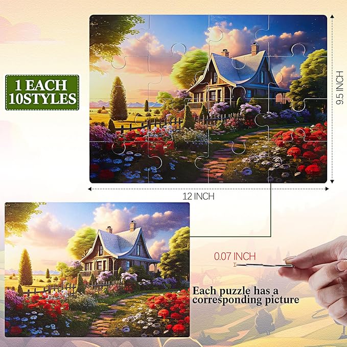 Syhood 10 Pack 16 Large Piece Puzzles for Seniors with Dementia, Alzheimer's Memory Cognitive Games for Elderly, Easy Jigsaw Puzzles Gift for Dementia Patients Elderly Adults in Nursing Home(Fresh)