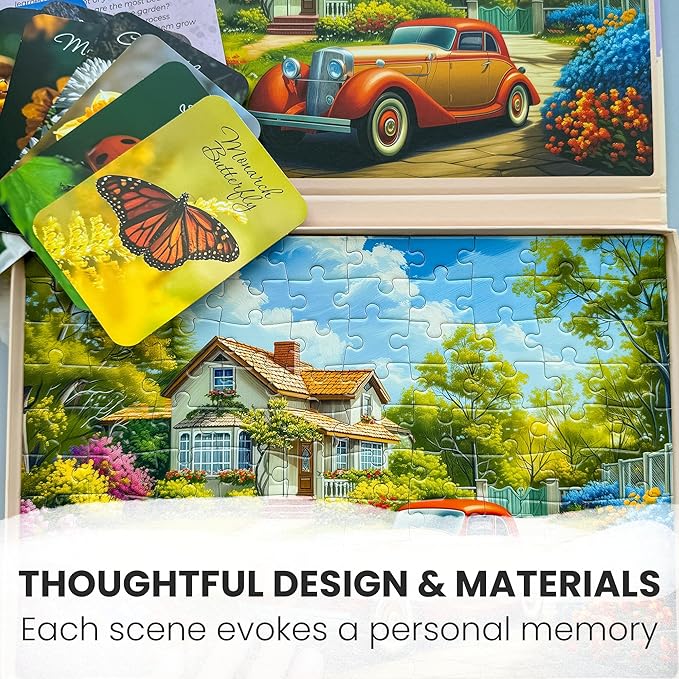 QUOKKA 100 Pieces Dementia Puzzles for Elderly - 3SET Large Piece Puzzles for Seniors - 9 Memory Flashcards with Facts I 25 Discussion Prompts per Puzzle - Alzheimer's Activities Products for Elderly