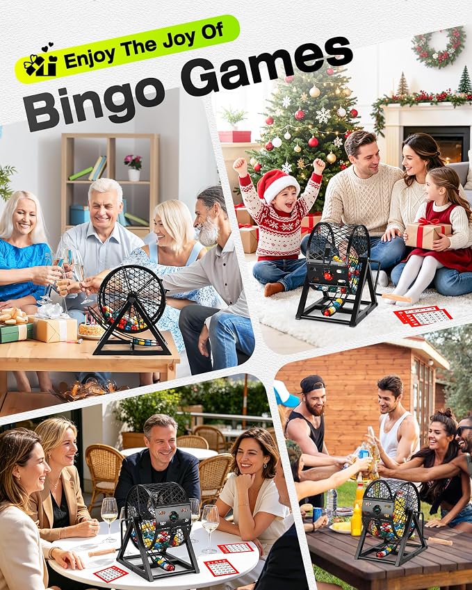 12" Large Deluxe Bingo Game Set with Cage, Board, Balls, 30 Cards and Chips | Bingo Sets for Adults, Family Games Bingo Balls with Cage for Fun Family, Large Groups, Parties