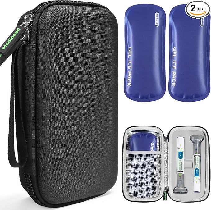 Portable Insulated Cooler Travel Case Fits 2 Zepbound Injector Pens, Tirzepatide Travel Case TSA Approved with 2PCS Reusable Ice Packs, EVA Medicine Organizer for Daily Use (Black,Big)