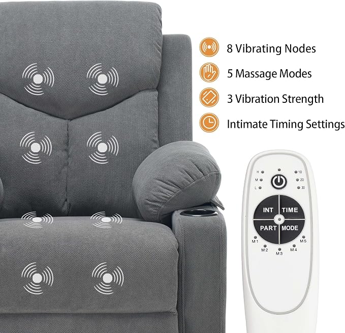 Power Lift Recliner Chair for Elderly with Massage, Electric Lift Chair with Remote, Cup Holders,USB & Type-C Ports for Living Room, L9913 (Dark Grey)