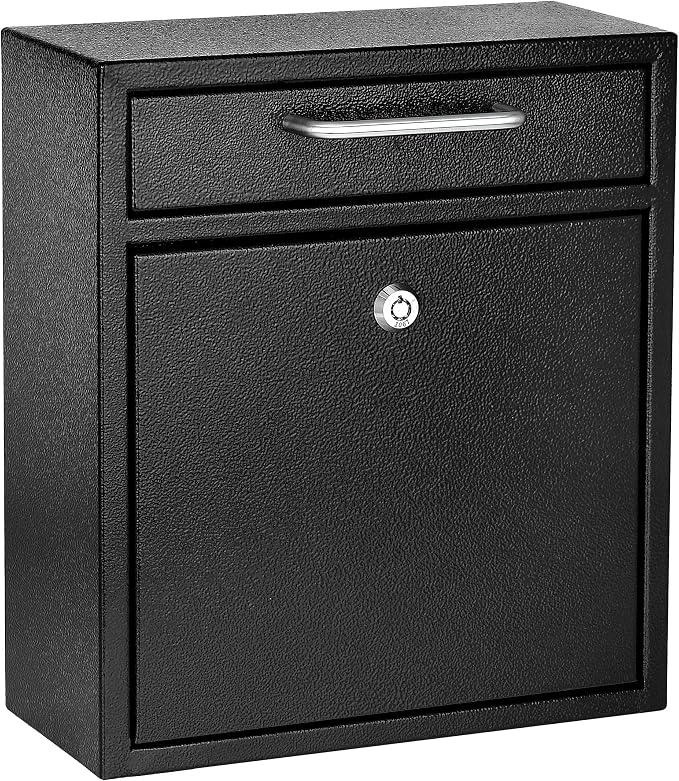 AdirOffice Wall Mount Mailbox - Mailbox with Lock and Keys- Durable Wall Mounted Locking Mailbox and Cash Drop Box for House, Apartments and Bussiness After Hours Deposits