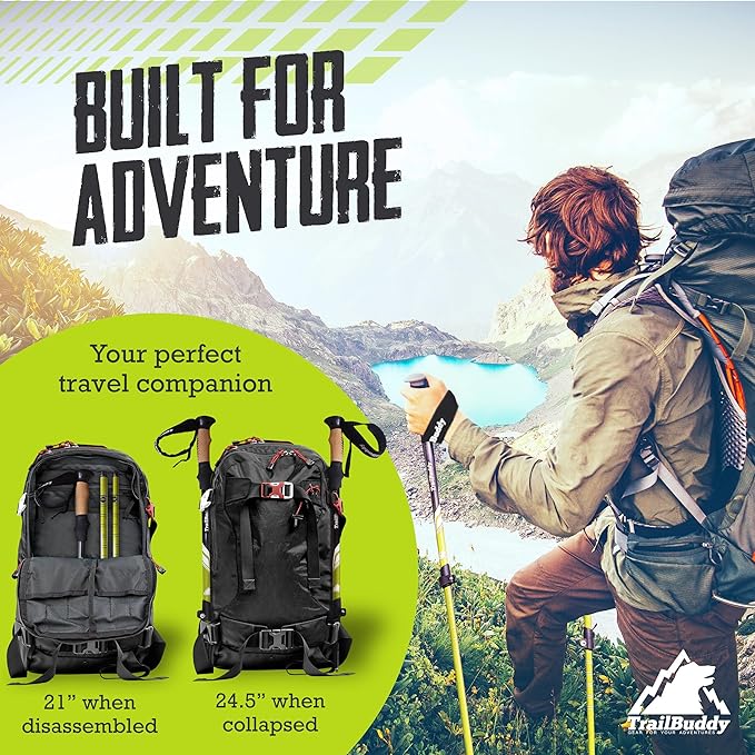 TrailBuddy Trekking Poles – Lightweight 7075 Aluminum Hiking Poles for Women, Men & Seniors – Collapsible or Foldable Walking Sticks for Travel, Trails & Balance