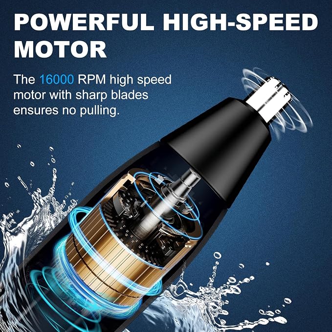 OMAMORI Nose Hair Trimmer for Men - 16000RPM Motor, LED Power Display, Portable Electric Ear & Eyebrow Grooming Kit, Nose Hair Cutter & Remover, Face & Body Clipper, Gift for Men, Black
