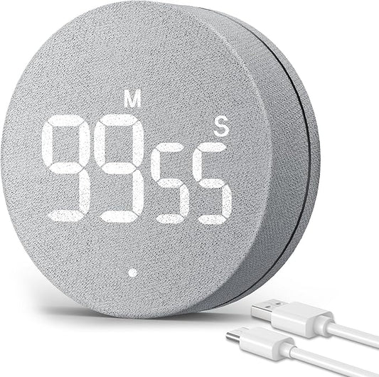 AVINIA Desk Timer for Productivity Magnetic Digital Kitchen Timer Rechargeable Fabric Mesh Cover 99 Mins Countdown/Count Up Stylish Efficana Konah Home Timmer for Cooking (Fabric Gray)