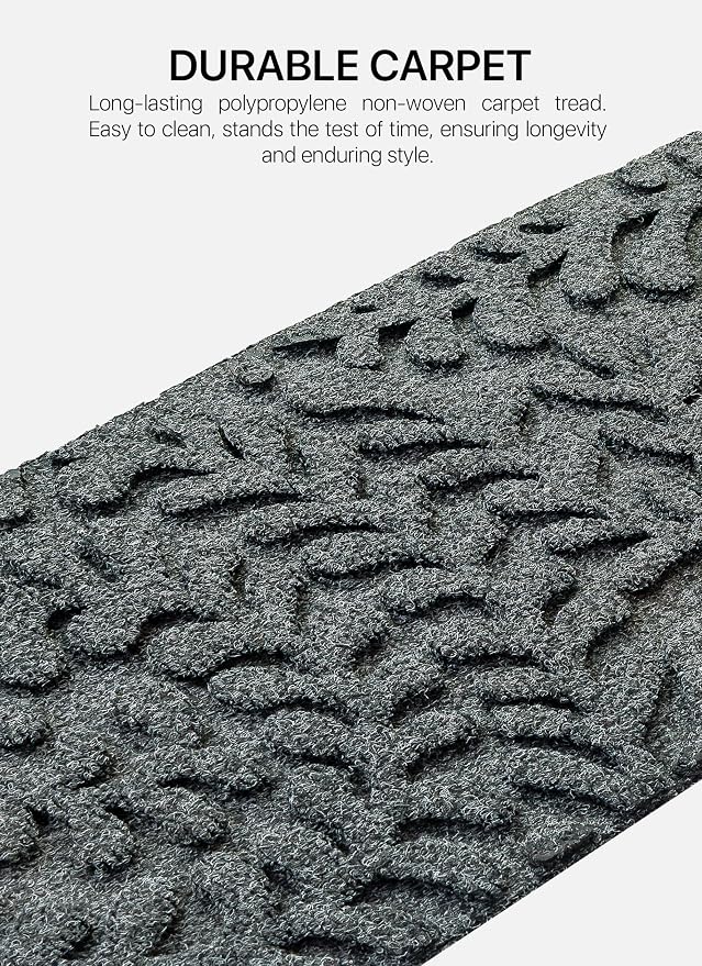 FINEHOUS Outdoor Stair Treads Non-Slip 42”x10” (6-Pack) – Carpet Treads with Rubber Backing Floral Grey