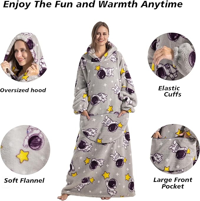 Blanket Hoodie, Long Hooded Blanket Sweatshirt as Birthday Gifts for Women Men, Long Wearable Blanket for Women Men.