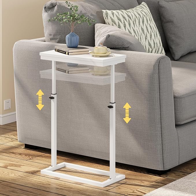 TUTOTAK End Table, Side Table, Tall Couch Table, Sofa Table | for living Room, Bedroom, White TB01BW083