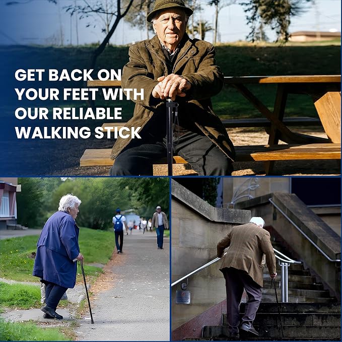 Walking Cane for Men & Women – Foldable, Adjustable, Self-Standing Cane with 360° Pivot Base, Comfortable Grip, Heavy Duty Canes for Women, Collapsible Walking Stick with Travel Bag for Seniors Adults