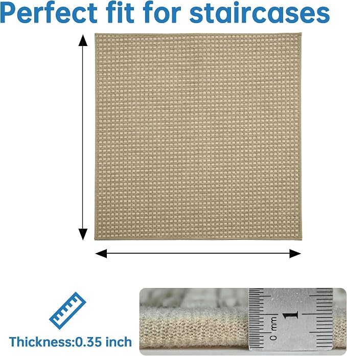 Chenille Stair Treads for Wooden Steps 31"x31", Ultra Soft Non-Slip Carpet Stair Runners Indoor, Peel and Stick Self-Adhesive Step Rugs for Kids & Dogs, Machine Washable, Beige