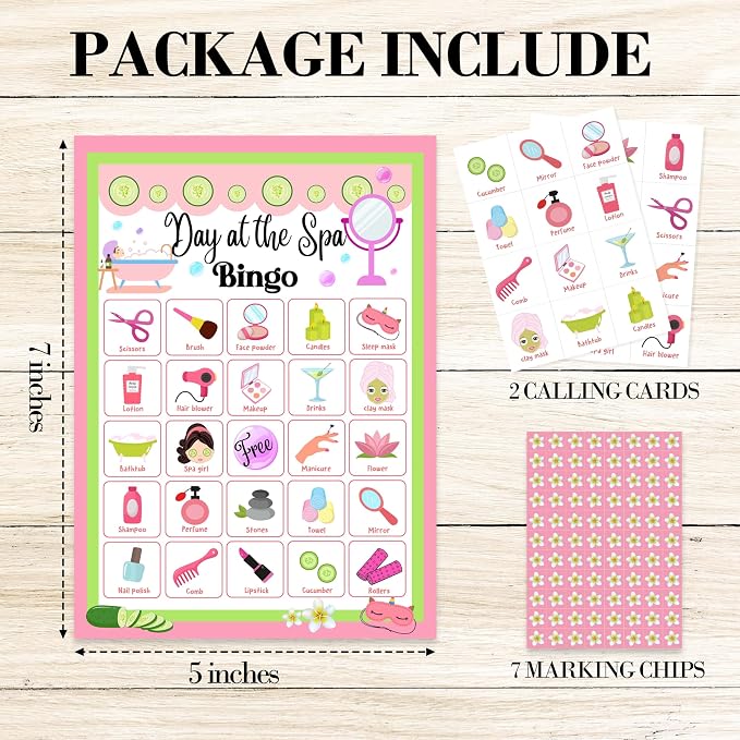 Spa Bingo Game Cards, Day at the Spa Beauty Games for Adults, Makeup Bingo Cards Supplies, Slumber Party Sleepover Decor Favors, Card Gifts for Women Friend Family Birthday, 07