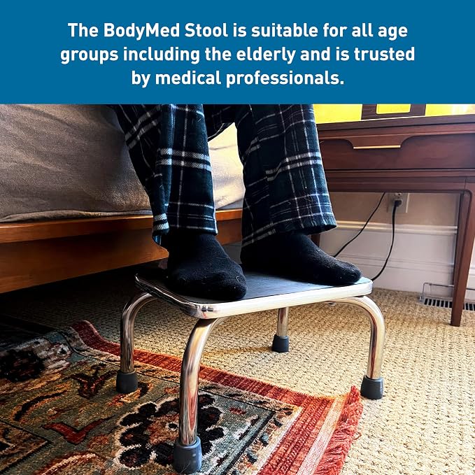BodyMed Heavy-Duty Foot Step Stool with Non-Slip Rubber Platform for Seniors & Adults – Holds up to 300lbs, 9 ½ in. Step Up, 18”L x 11.5”W x 9.5”H