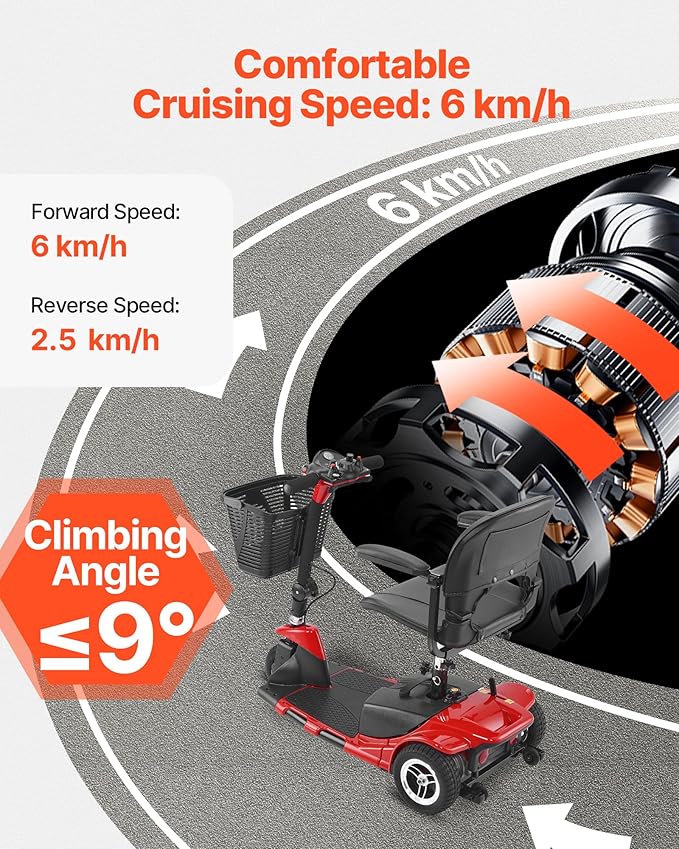 VEVOR 3 Wheel Folding Mobility Scooter for Adults & Seniors, Heavy-Duty Electric Powered Mobility Scooter & 12 Mile Long Range, All Terrain Travel Wheelchair with 9° Climbing Capacity, 265lb Capacity