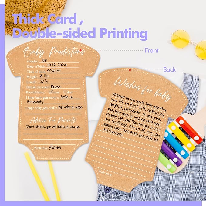 55PCS Baby Predictions, Double Sided Advice Cards Baby Shower Decorations Cards Wishes to Baby for Parents