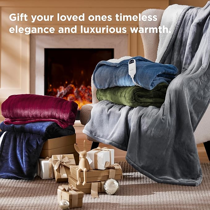 Bedsure Electric Blanket Full Size - Soft Flannel Heated Blanket, Fast Heating with 10 Time Settings & 6 Heat Settings, Warm Gift for Grandma (72x84 inches, Olive Green)