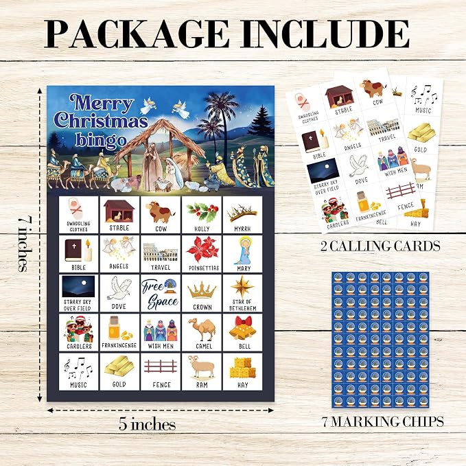Christmas Bingo Game Cards, Nativity Bingo Games for Adults, Xmas Bingo Cards Supplies, Winter Holiday Party Decor Favors, Card Gifts for Friends Family Holiday, (Christmas)