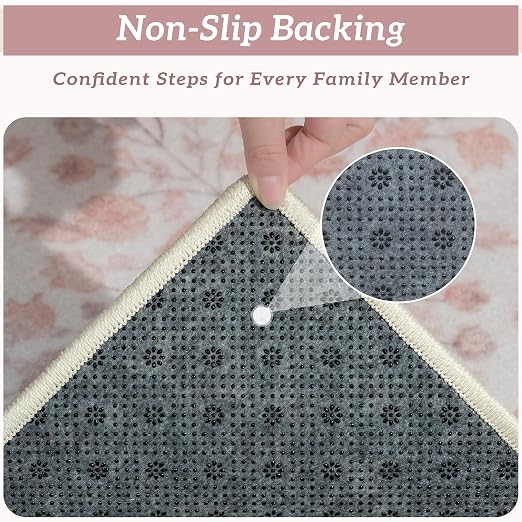 RORA Stair Treads Landing Mat, 30x30 Stair Landing Rug for Indoor | Non-Slip, Washable, For Wooden Steps, Floral Design, Stair Rugs Mat for Pets, Pink