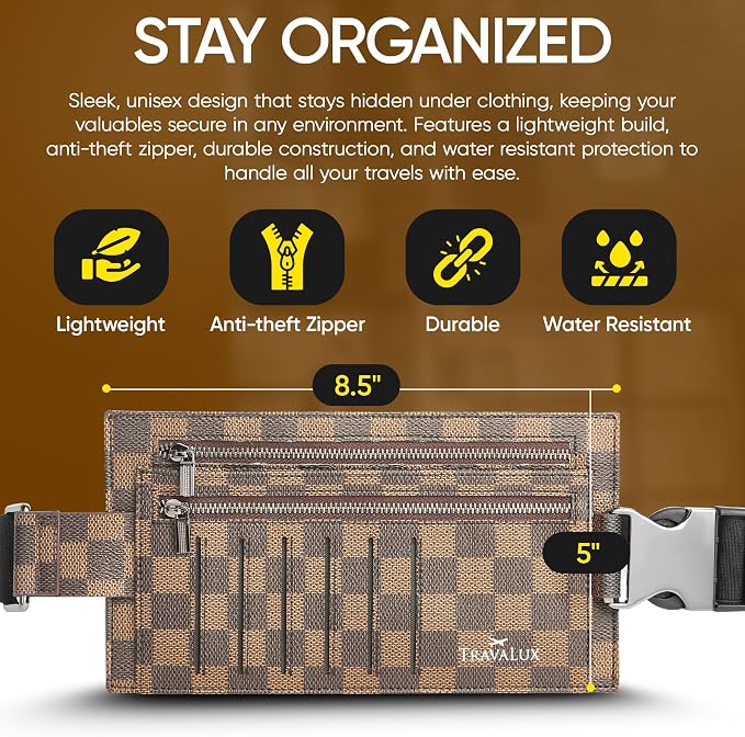 Luxury Travel Wallet – Hidden Money Belt, RFID-Blocking, Anti-Theft Passport Holder for Men & Women (Brown)