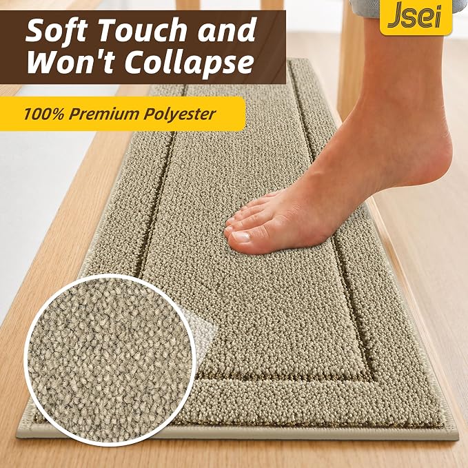 JSEI Stair Treads for Wooden Steps Indoor, 4-Pack, 30" x 8", Beige | Non Slip Stair Treads, Washable Polyester Stair Mats with TPE Backing, Low Profile Stair Rugs for Kids, Seniors and Dogs
