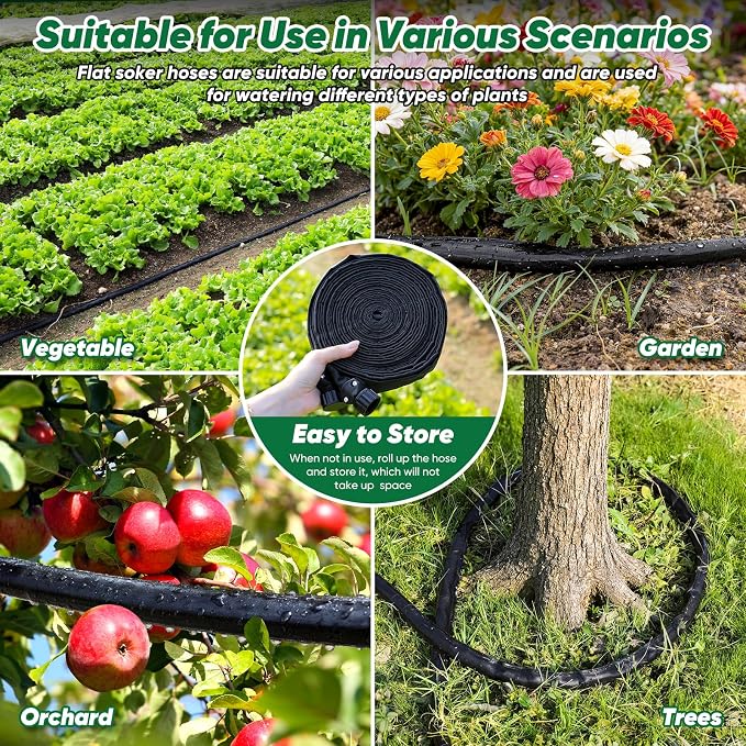 Garden Hose 50 ft, Leakproof Design Soaker Hose, Water Hose With Drip Irrigation System, 1/2 Linkable Consistent Drip Irrigation Hoses, Save 80% of Water for Garden, Farm, Orchard Plantation