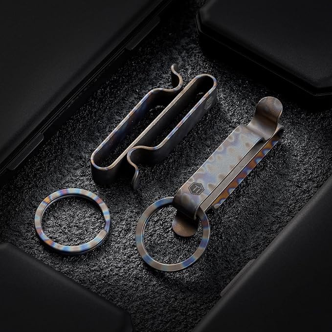 KeyUnity KM00 Titanium Belt Loop Keychain Clip Double Side Quick Release Key Holder with Detachable Key Ring