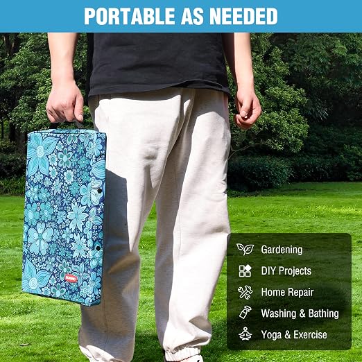 WORKPRO 17" Kneeling Pad with Removable Cover, Blue Floral Printing | Soft NBR Foam Cushioning, Large Size, For Gardening, Daily Chores, Workout Supplies