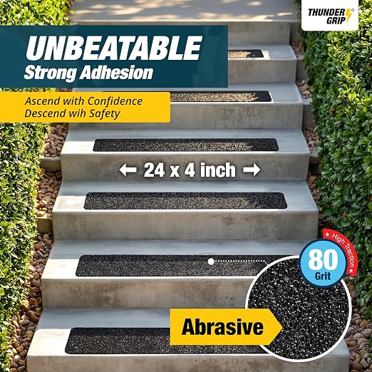 Outdoor Stair Treads Non-Slip 24" x 4" 15-Pack Waterproof 80-Grit Grip Tape