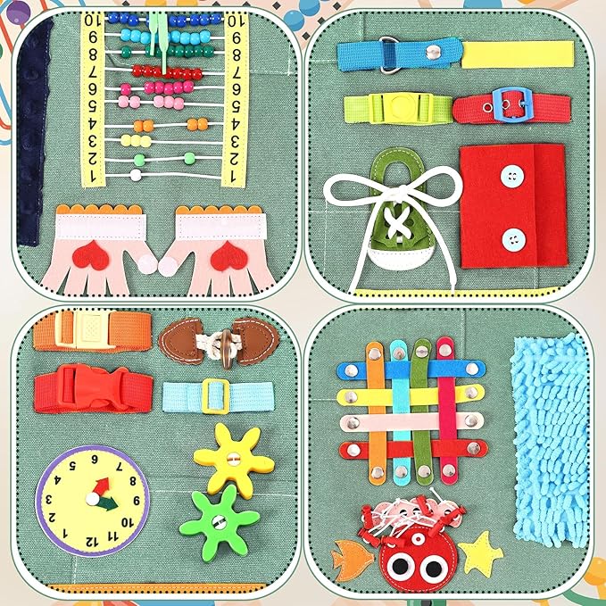 Fidget Apron for Elderly Fidget Blanket for Dementia Alzheimer's Therapy Activity Apron Anxiety Relief supplies(Green)