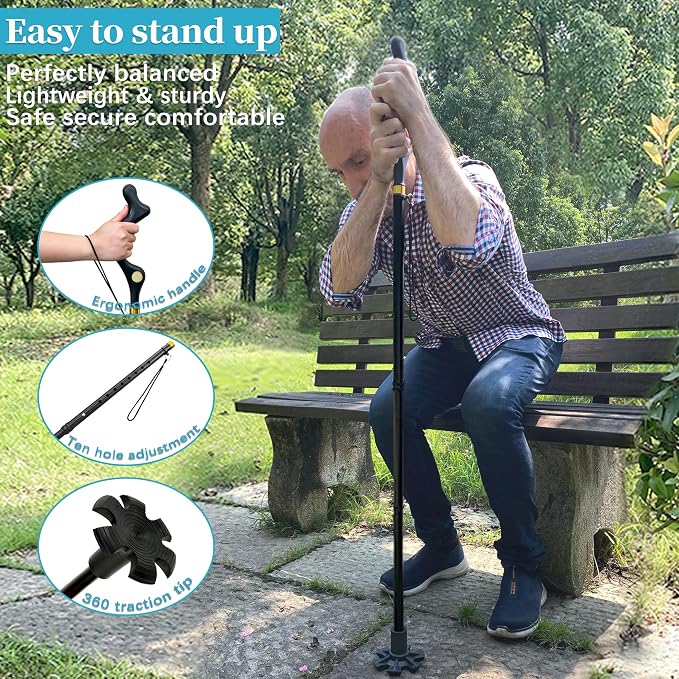 Walking Cane Foldable for Men & Women Seniors for Balance,Self Standing Folding,Height Adjustable Anti-Slip Lightweight Alloy Walking Stick for Travel Mobility Aid
